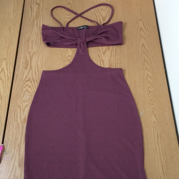 B16 New Shein Cut Out Dress Strappy Slit at the Bottom Lightweight Mauve XSmall - Picture 5 of 8